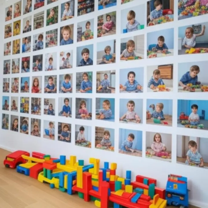 Collage van kinderen die vrolijk met verschillende speelgoedsets spelen.