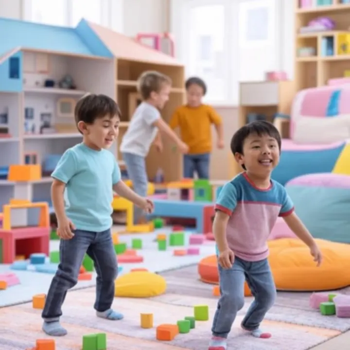 Kinderen die samen spelen in een vrolijke speelkamer