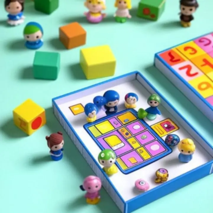 Nieuwe speelgoedproducten tegen een mintgroene achtergrond