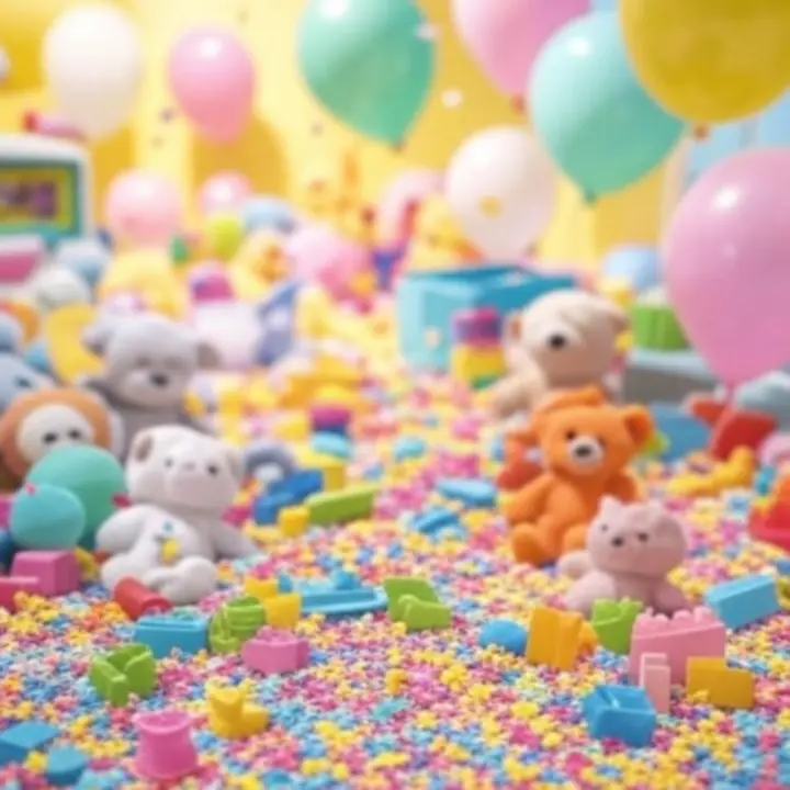 Speelse promotiebanner met kleurrijk speelgoed