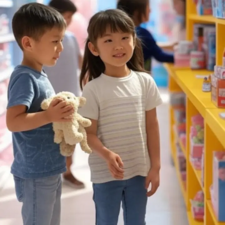 Kinderen die vrolijk met nieuw speelgoed spelen in een gezellige omgeving