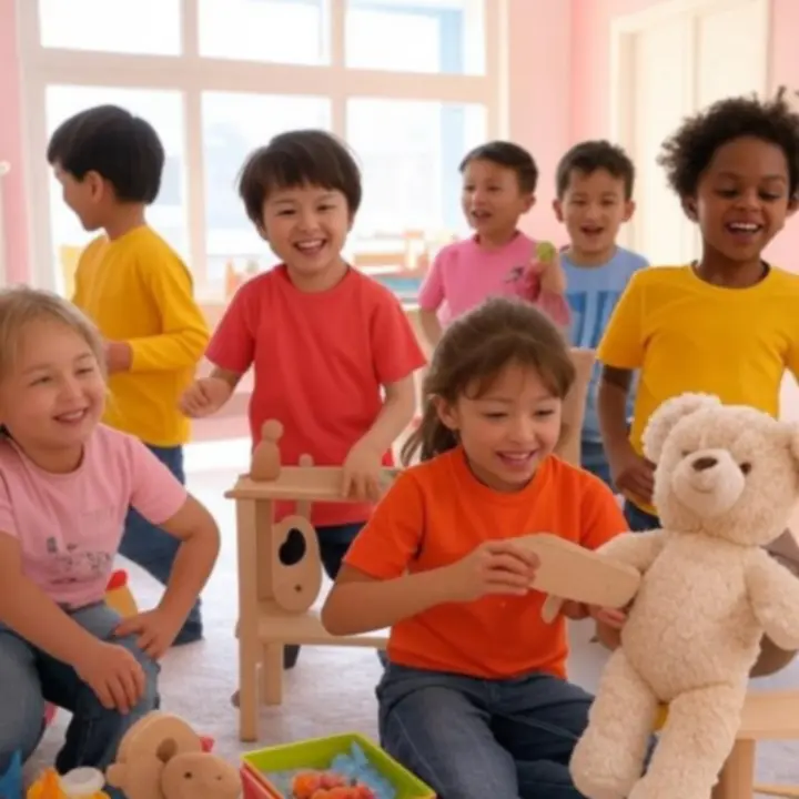 Vrolijke speelgoed knikkerbaan met kleurrijke onderdelen