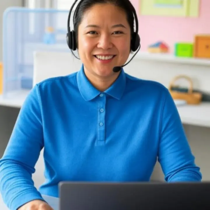 Vriendelijke klantenservice medewerker die ouders helpt bij vragen